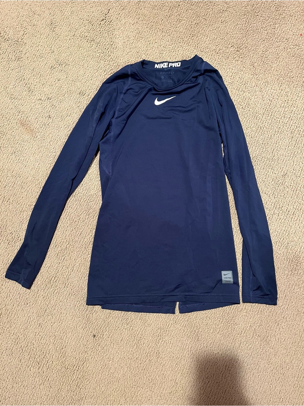 Nike Pro Navy Long Sleeve Training Top with White Swoosh